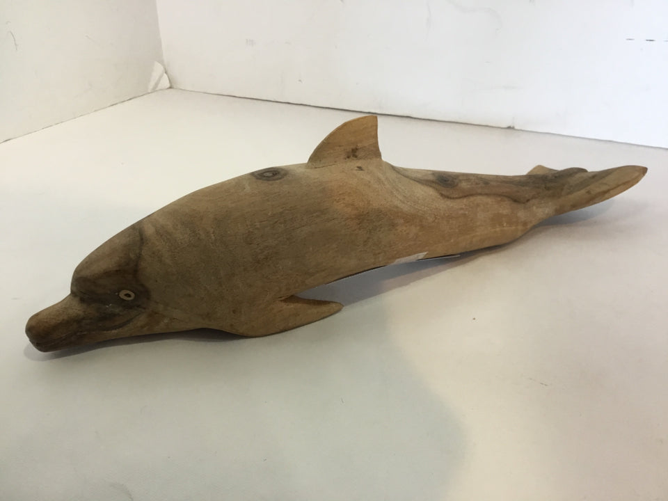 Hand Carved Natural Wood Dolphin Statue