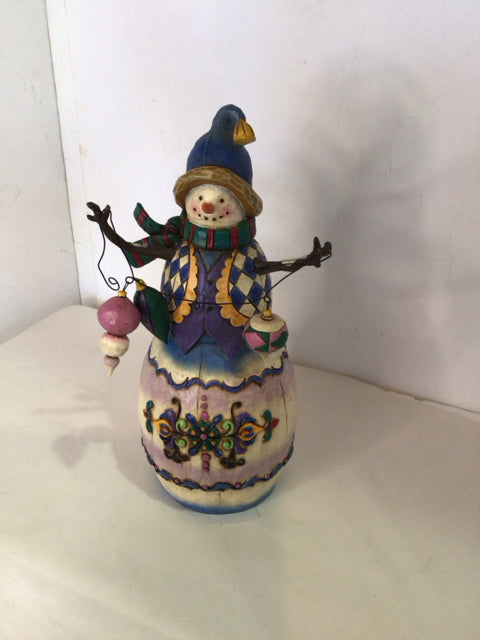 Jim Shore Figurine Blue Wood Snowman Holiday Item