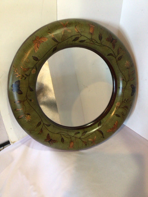 Round Green/multi Wood Butterflies Mirror