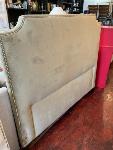 Queen NailHead Velvet As Is Tan Headboard