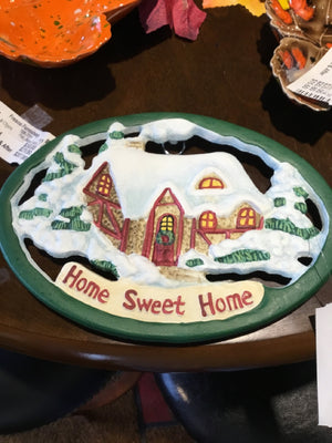 Trivet Cast Iron Home Sweet Home Winter Holiday Item