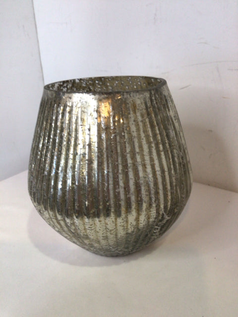 Mercury Glass Ribbed Candle Holder