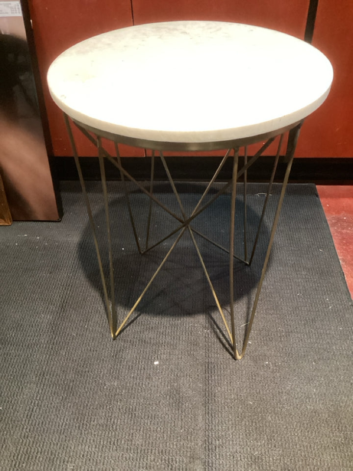 Side Metal Base Marble Top Gold/White Table