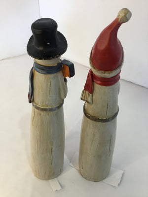 Christmas White/Multi Wood Snowmen Pair Holiday Item