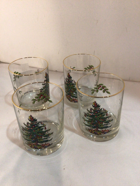 Spode Christmas Rocks Clear/Green Glass Set of 4 Glasses