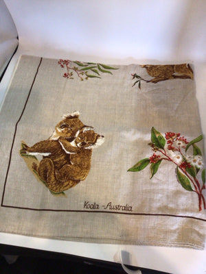 Vintage Tan Linen Koala Tablecloth