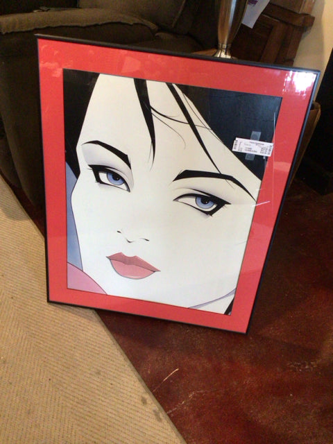 Print Red/Black Woman Face Framed Art
