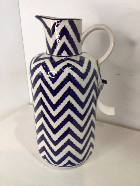 Apropos Blue/White Ceramic Chevron Pitcher