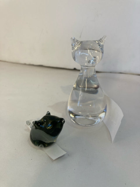 Pair Clear/Gray Glass Cat Mouse Figurine