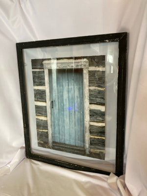 Floating Natural/Gray Window Pane Log Cabin Door Framed Art