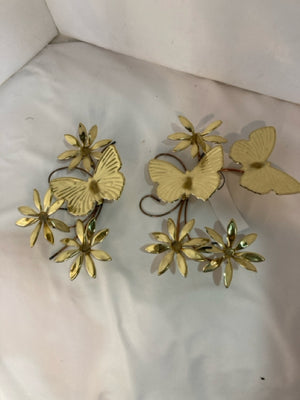 Pair Brass Metal Butterflies Wall Hanging Art