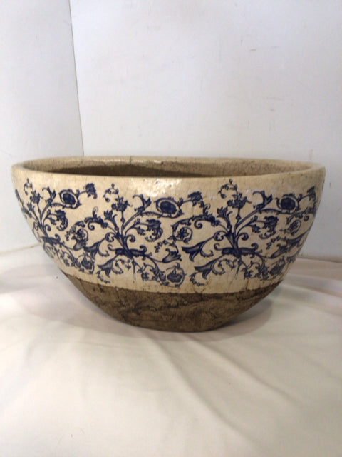Cream/Blue Ceramic Floral Planter