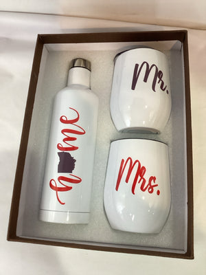 Set of 3 White/Red Metal Mr & Mrs Tumbler