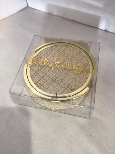 Lilly Pulitzer Set of 4 Cream/Gold Coaster Set