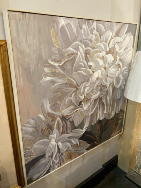 White/Gray Canvas Flower Framed Art