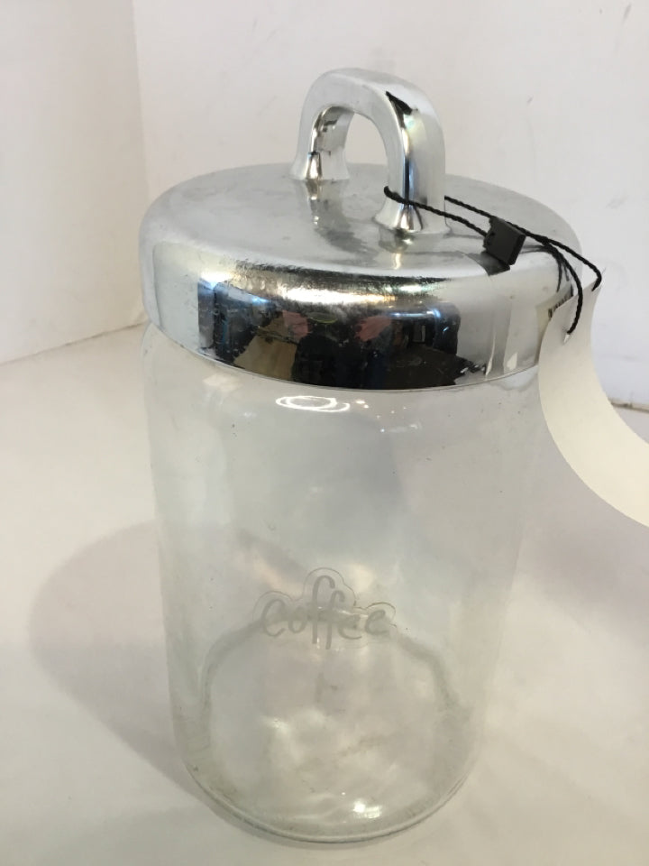 Clear/Silver Glass/Metal Coffee Canister