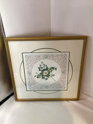 White/Gold Flower Words Framed Art