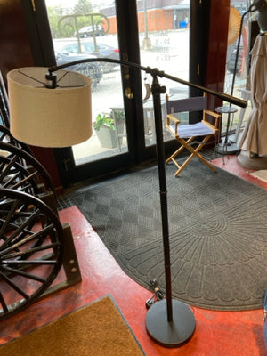 Swing Arm Black Metal Barrel Floor Lamp