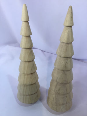 Set of 2 Natural Wood Christmas Tree Holiday Item