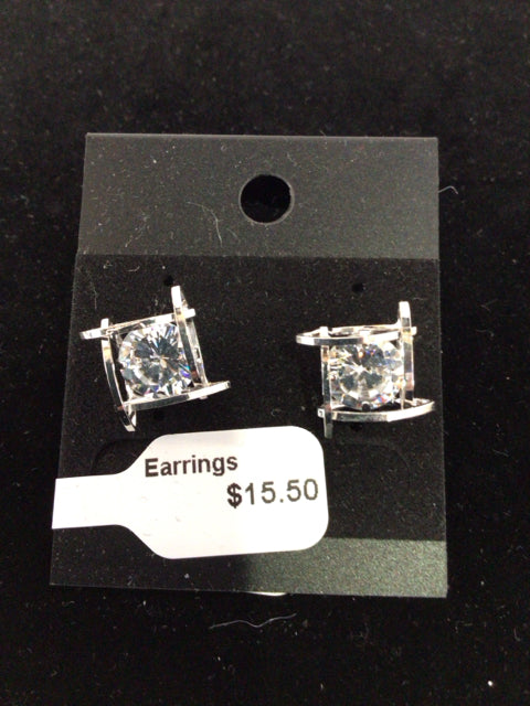 Silver Stud Rhinestone Earrings