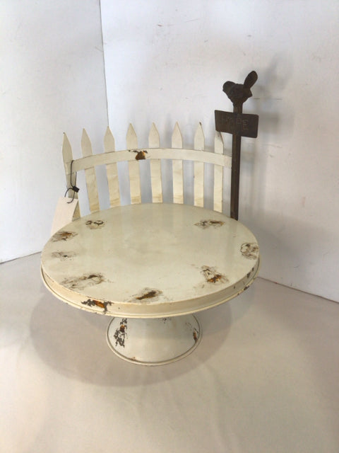 Vintage White Metal Picket Fence Cake Plate/Stand