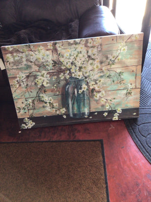 Green/White Floral Stretch Canvas Art