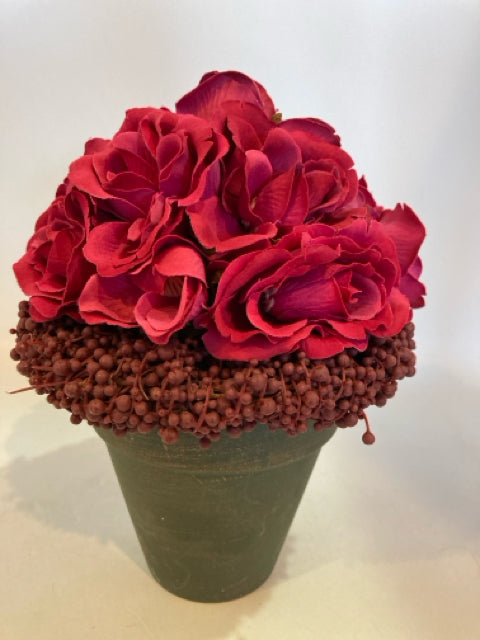 Red In Planter Faux Flowers