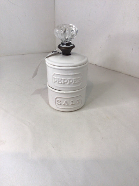 Stacked White Ceramic Lidded Salt & Pepper