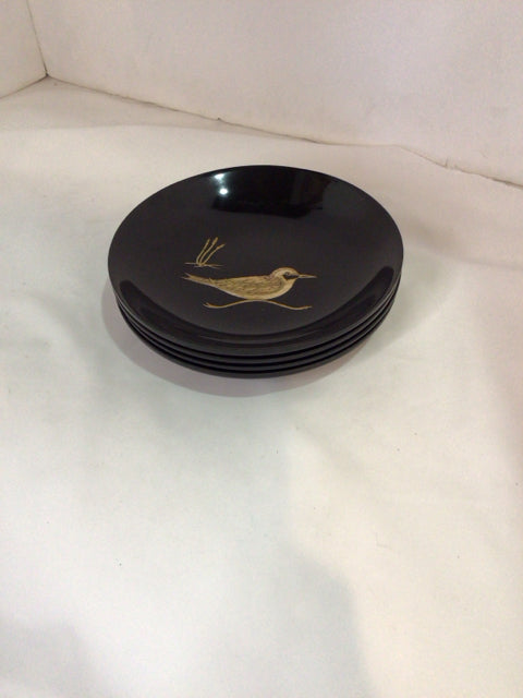 Couroc Set of 4 Black/Gold Plastic Birds Bowl Set