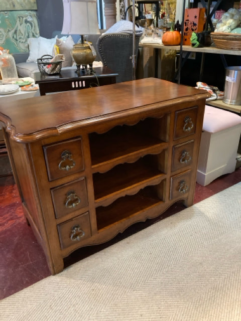 Century French Country Brown Wood Shelves Cabinet