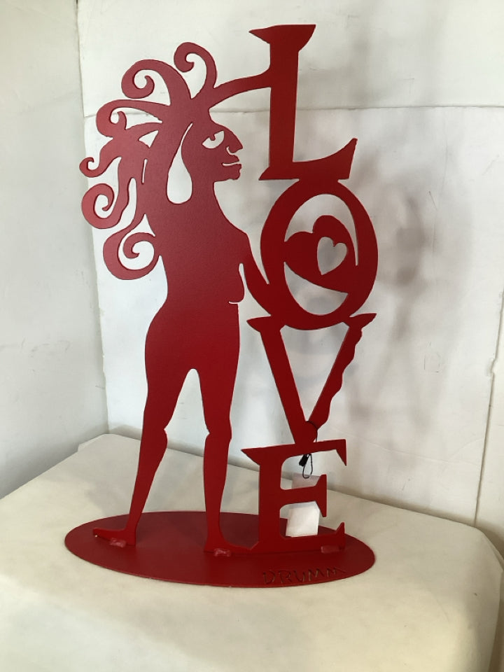 Drumm Sculpted Red Metal Love Sculpture