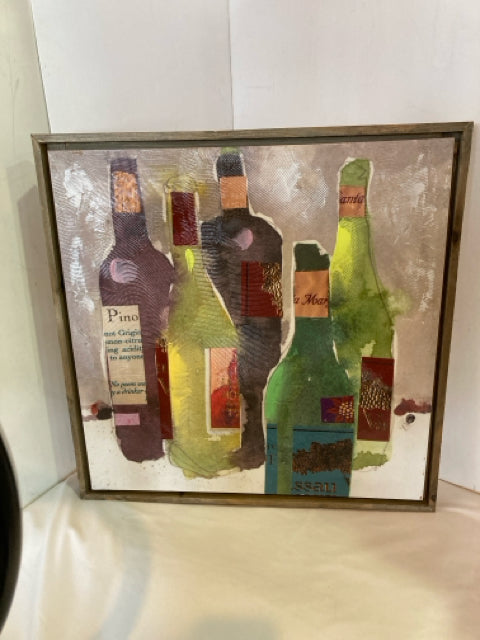 Multi-Color Canvas Wine Bottle Framed Art