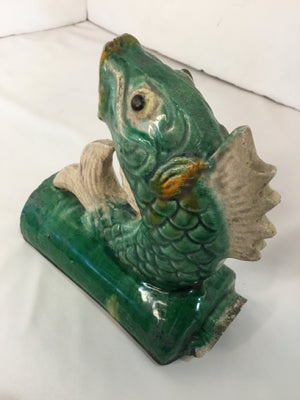 Oriental Green Ceramic Fish Sancai Glaze Statue