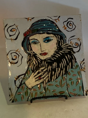 Signed Multi-Color Ceramic Lady Tile Wall Hanging