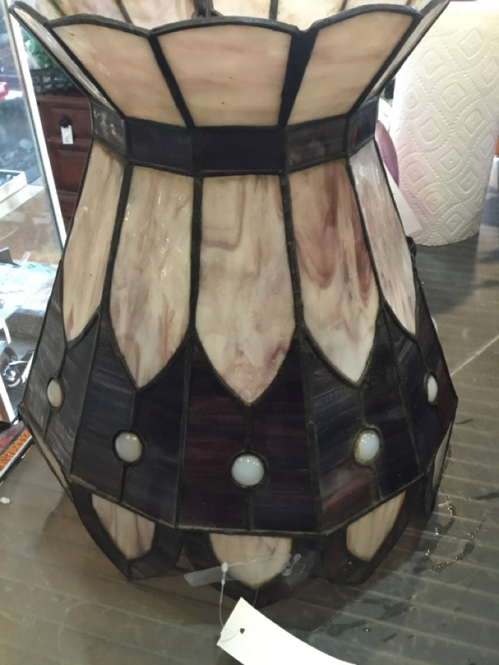 Hanging Stained Glass Scalloped Brown/Tan Light Fixture