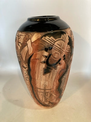 Southwestern Brown/Black Pottery Carved Vase