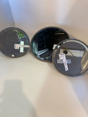 Round Gray Metal Set of 3 Mirror