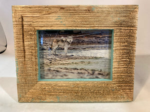 Turquoise Wood Wolf Frame