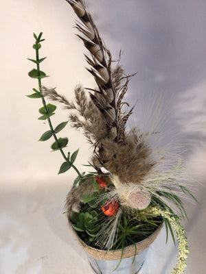 Green/Tan Succulent Feathers Faux Flowers