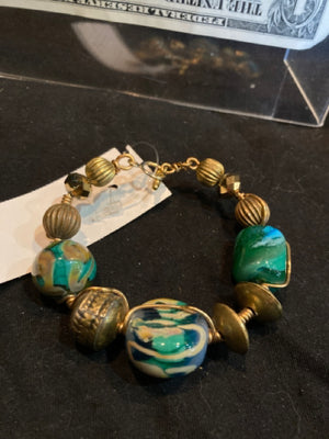 Handmade Bracelet Teal Copper Beaded Jewelry