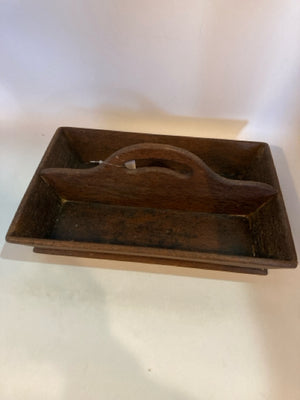 Vintage Handled Brown Wood Cutlery Tray