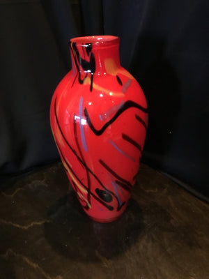 Mid Century Hand Blown Red/Black Abstract Vase