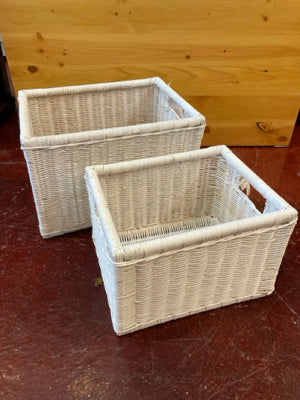 Nesting White Wicker Pair Basket