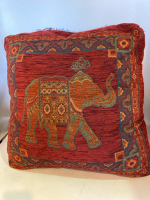 Square Red/Multi Elephant Pillow
