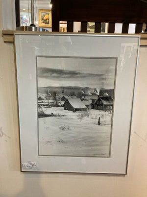 Signed/Numbered Black/White Barn Winter Framed Art