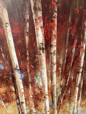 Birch Trees Red/white Stretch Canvas