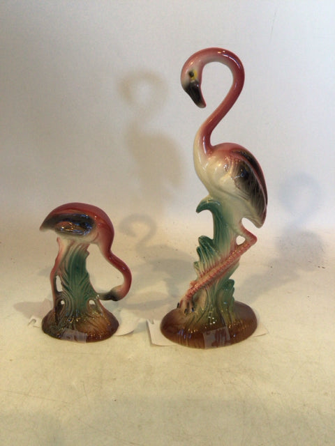 Vintage Pink/Green Ceramic Flamingo Pair Figurine