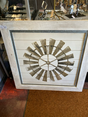 Rustic Cream Wheel Windmill Framed Art