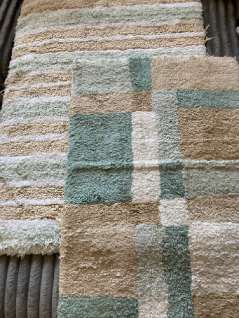 Pair Cotton Bathmat Tan/green Rug