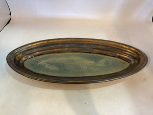 Dish Green/Gold Glazed Oblong Misc